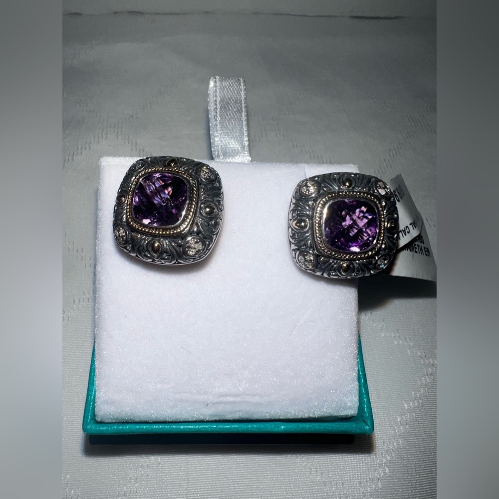 🔥NWT EFFY 18K Gold/Silver Diamond Amethyst Earrings